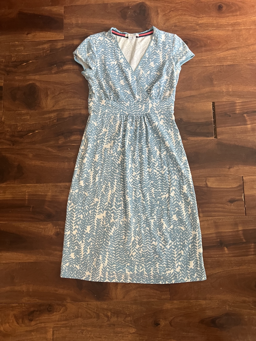 Boden Light Blue and White V-Neck Midi Dress